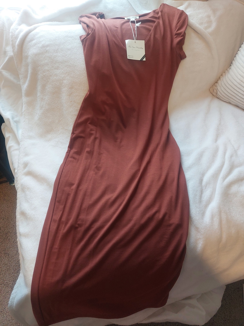 See You Monday Women's Rust Brown Midi Dress M